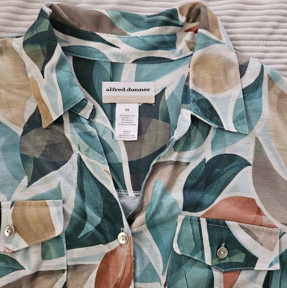 Alfred Dunner Colorful Leaf Print Button-Up Shirt Size 3X - Picture 5 of 8